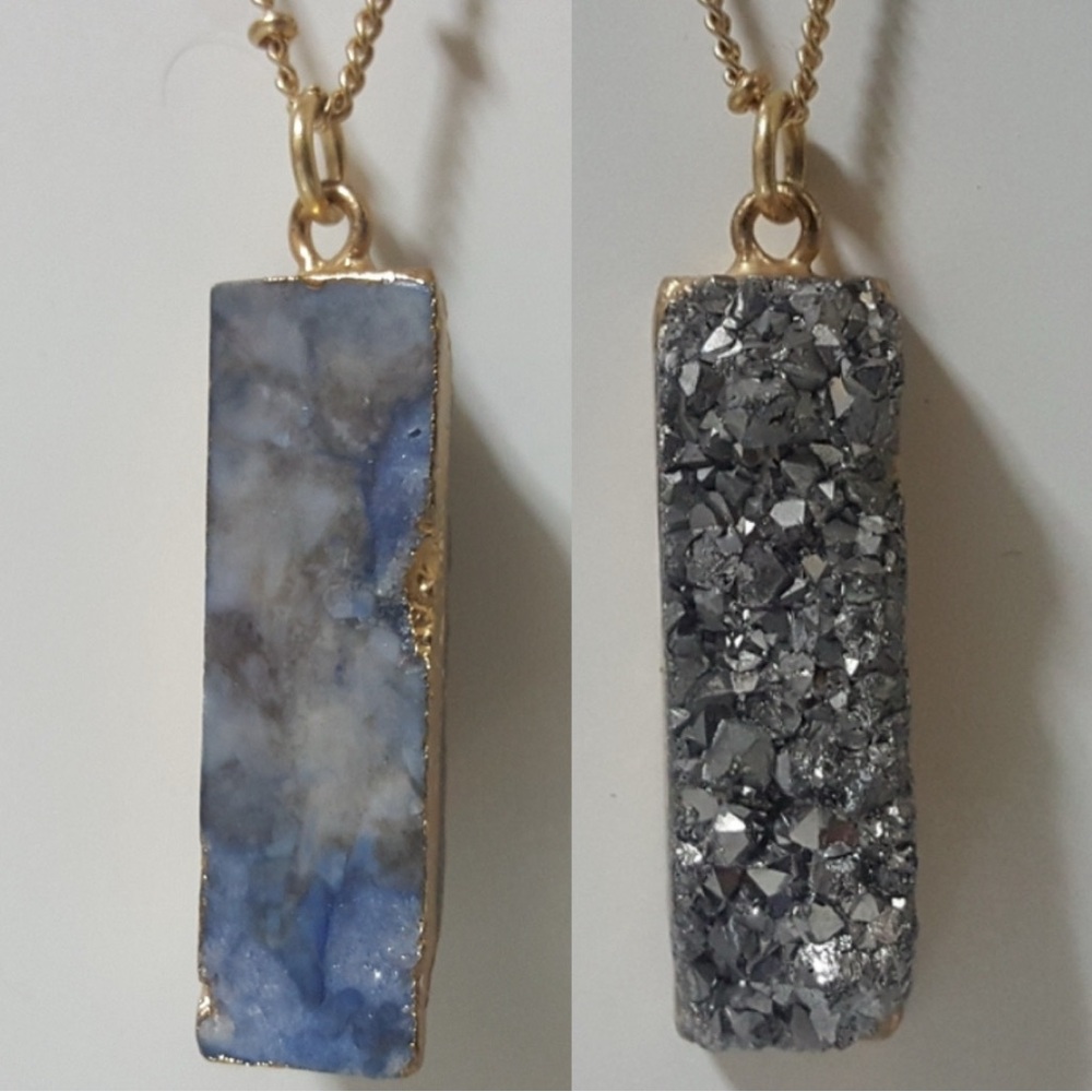 ✔️Gold & Blue Geode Druzy Long Necklace - Picture 2 of 11